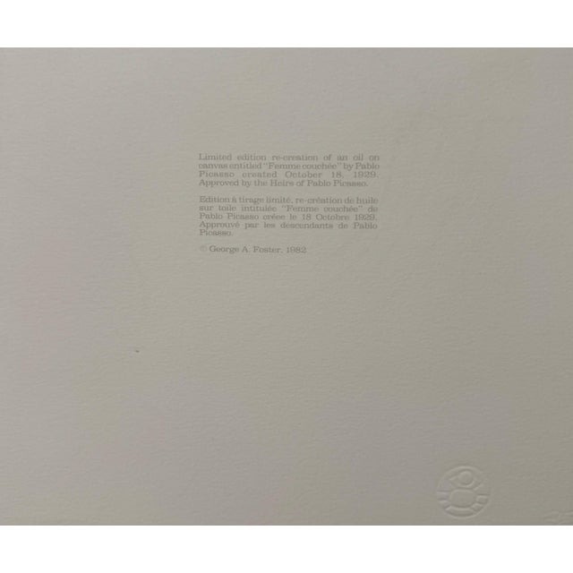 Printmaking Materials Pablo Picasso Estate Hand Signed Lithograph "Femme Couchee" For Sale - Image 7 of 8