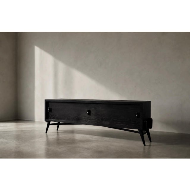 Mid-Century Modern Scandinavian Dark Oak Sideboard with Wooden and Metal Handles, 1960s For Sale - Image 17 of 18