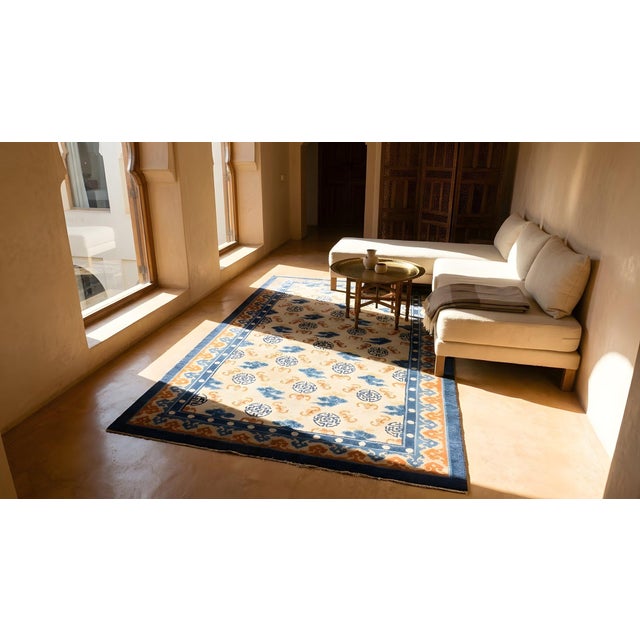 1890s Beige Field Ruyi Cloud Shou Symbols Antique Chinese Kansu Small Rug For Sale - Image 13 of 15