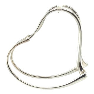 Tiffany & Co. Sterling Silver Elsa Peretti Open Heart Earrings 9.36g, Pair For Sale
