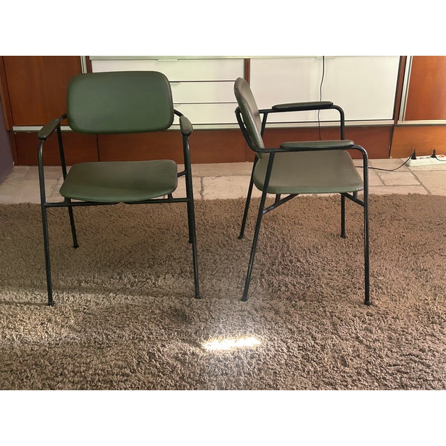 Pair of Coraline armchairs by Eugen Schmidt for Airborne, an iconic design from the 1960s. Black lacquered metal frame,...