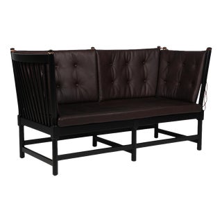 Two-Seat Sofa in Black Beech and Leather by Børge Mogensen for Fritz Hansen For Sale