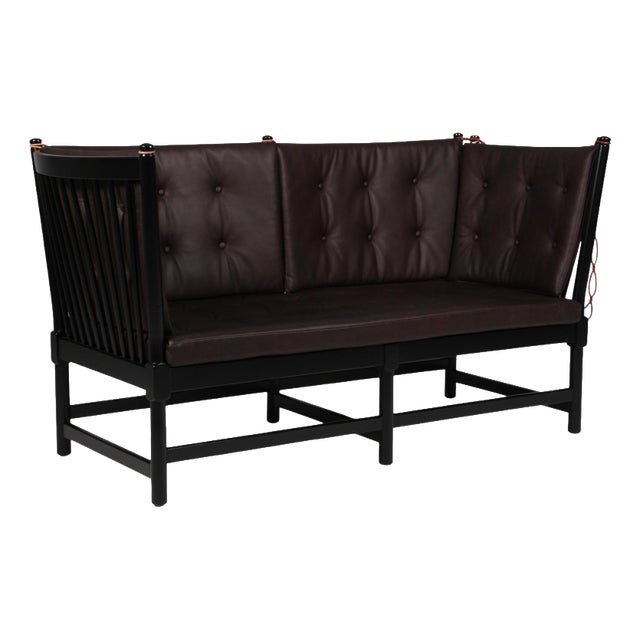 Two-Seat Sofa in Black Beech and Leather by Børge Mogensen for Fritz Hansen For Sale