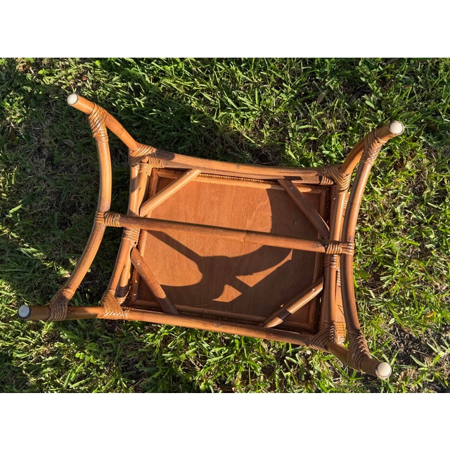 Vintage Palm Beach Woven Rattan and Wood Foot Stool For Sale - Image 9 of 12