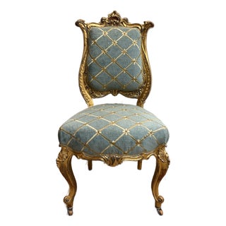 1930s French Louis XV Revival Giltwood Chair With Custom Embroidered Upholstery For Sale