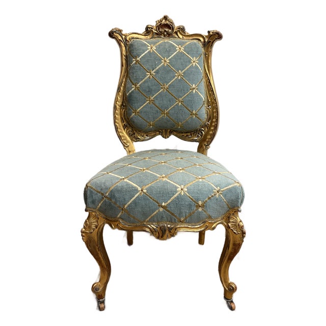 1930s French Louis XV Revival Giltwood Chair With Custom Embroidered Upholstery For Sale