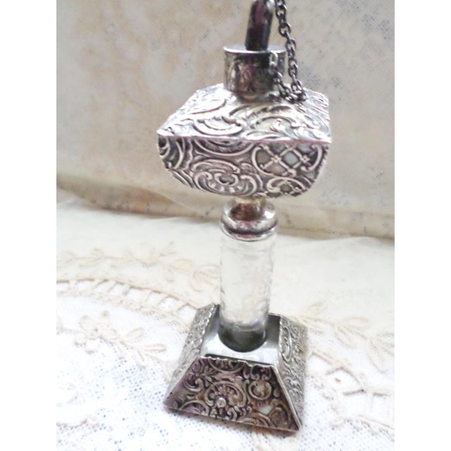 Late 19th Century Antique Sterling Silver Ornate and Etched Crystal Cigar Lighter For Sale - Image 4 of 10