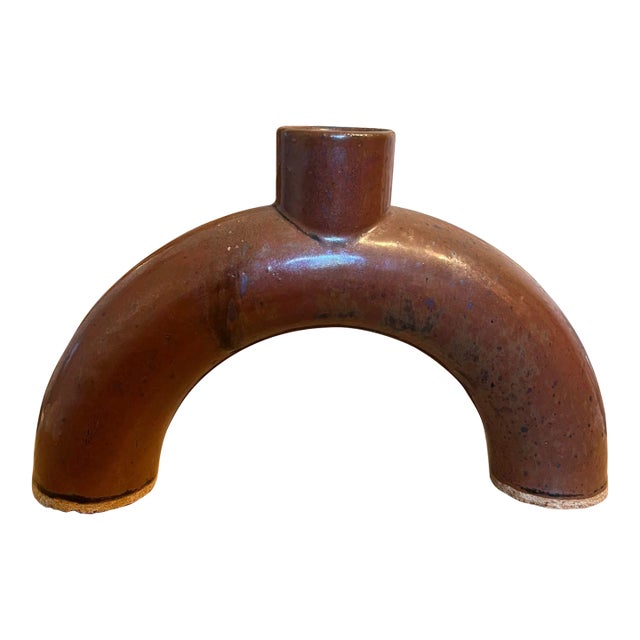 1970s Ceramic Bronze Colored Rustic Art Pottery Vase For Sale