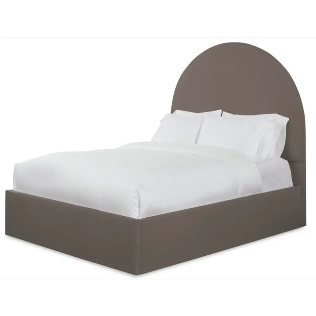 Modern Poppy Queen Bedframe, Mushroom Velvet For Sale - Image 3 of 4