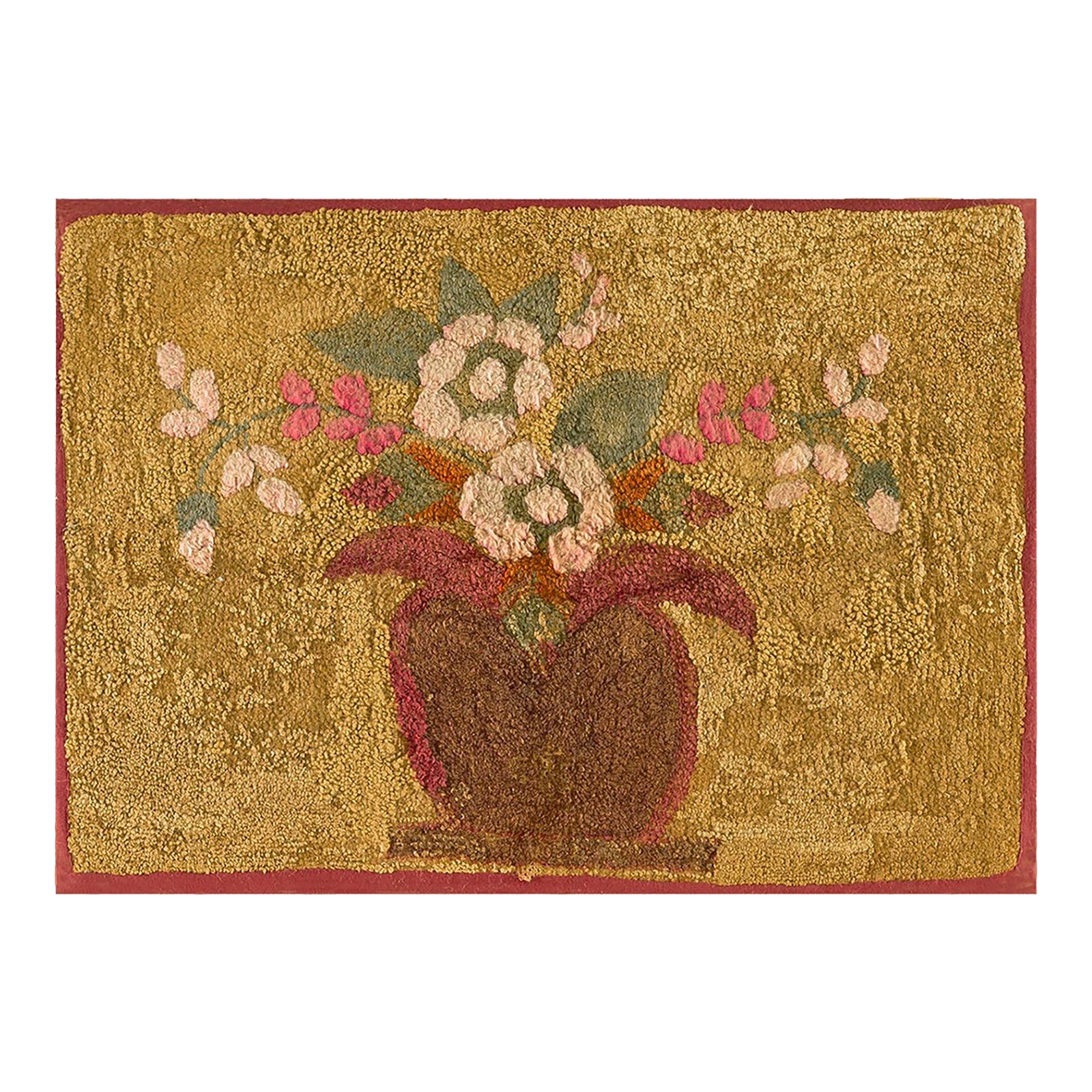 Charming Floral With a Tan Camel Background Color American Hooked Rug ...