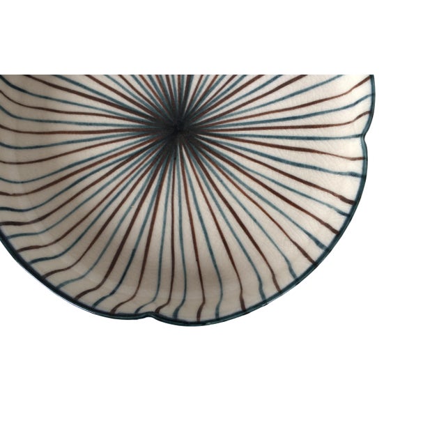 MCM Japandi Style Hand Painted Ceramic Pedestal Bowl Catchall For Sale - Image 6 of 9