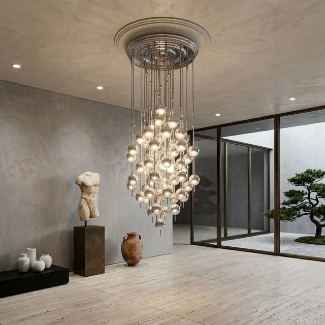 This spectacular mid-century cascade chandelier is a masterclass in Space Age optimism and sculptural luxury, designed by...