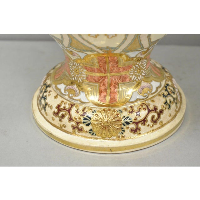 Vintage 30" Japanese Royal Satsuma Hand Painted Porcelain Oriental Dragon Vase For Sale - Image 13 of 17