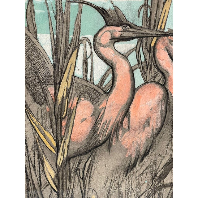 Paul Jouve, The Two Herons, 20th Century, Mixed Media For Sale - Image 5 of 12