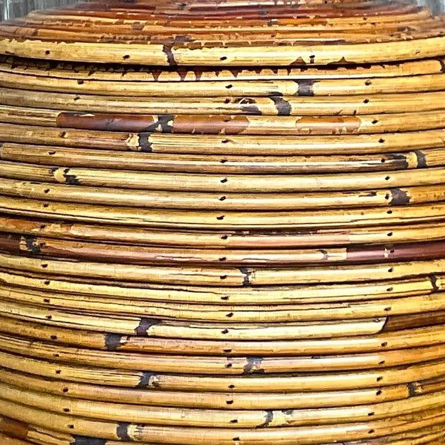 Vintage Costal Pencil Reed Low Lidded Urn For Sale - Image 9 of 13