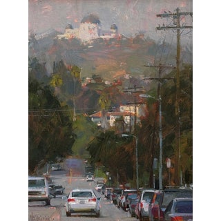 Observatory Overhaul by Jennifer McChristian | Oil Painting of a street view with an observatory in the background For Sale