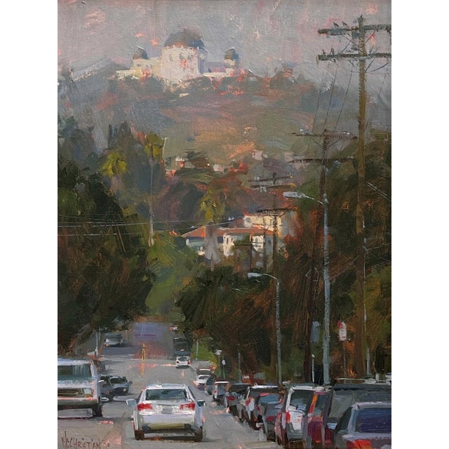 Observatory Overhaul by Jennifer McChristian | Oil Painting of a street view with an observatory in the background For Sale