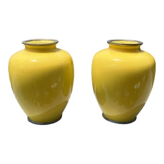 Early 20th Century Yellow Cloisonne Enamel Vases - a Pair For Sale