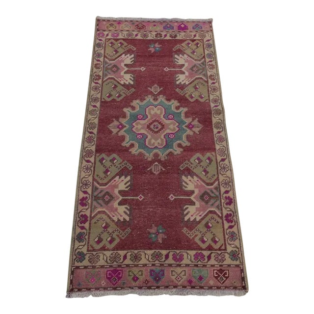 1970s Turkish Anatolian Traditional Red Oushak Doormat Small Rug For Sale