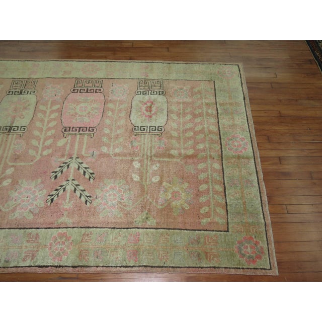 Contemporary Late 20th Century Pink Samarkand Khotan Rug - 5'6" x 7'7" For Sale - Image 3 of 6