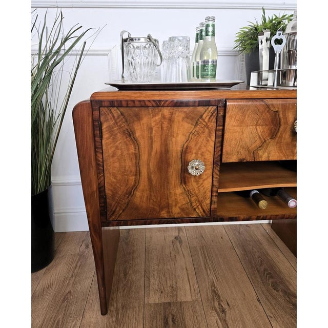 Glass Italian Art Deco Walnut Waterfall Dry Bar, 1940s For Sale - Image 7 of 12
