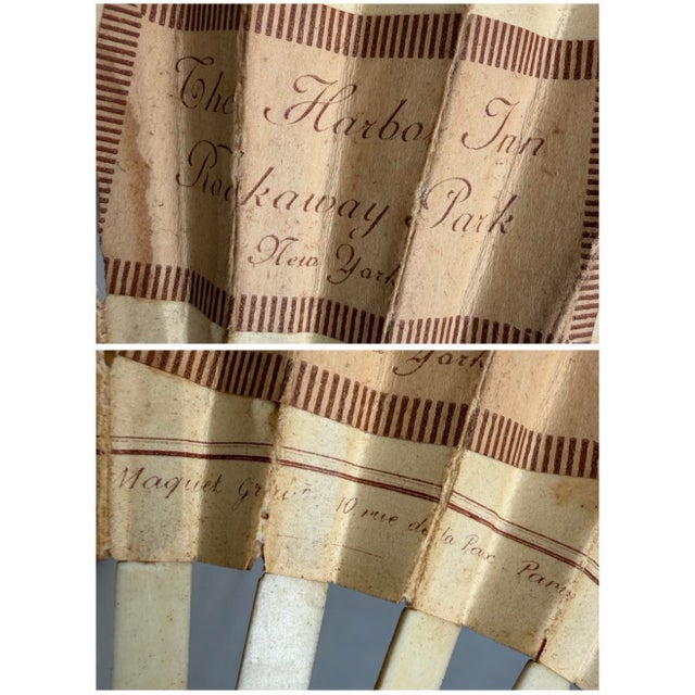 Antique C. 1910 Maquet Paris Harbor Inn New York Carved Bone Advertising Hand Fan For Sale - Image 12 of 12