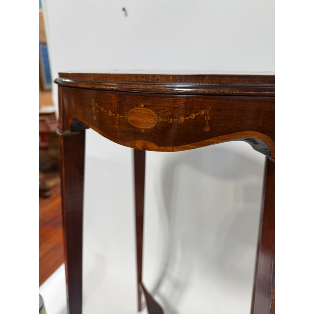 Fine Quality Edwardian Inlaid Oval Tea Table With Pull Slide Shelf For Sale In Providence - Image 6 of 8