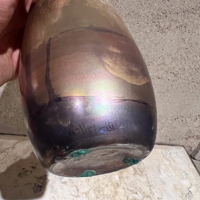 Ceramic Weller Pottery Lasa Glazed Gold Vase Art Landscape For Sale - Image 7 of 9