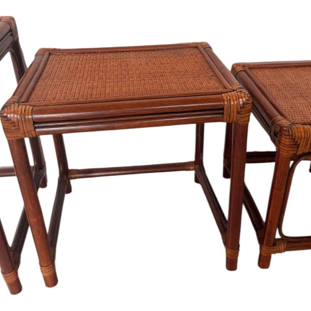 Late 20th Century Late 20th Century McGuire Manner Rattan Nesting Tables For Sale - Image 5 of 6