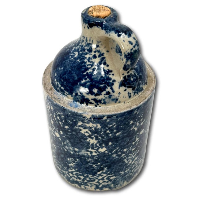 Blue Very Rare Antique American 1 Gallon Size Blue Spongeware Decorated Stoneware Spirits Jug - Circa 1900 For Sale - Image 8 of 12