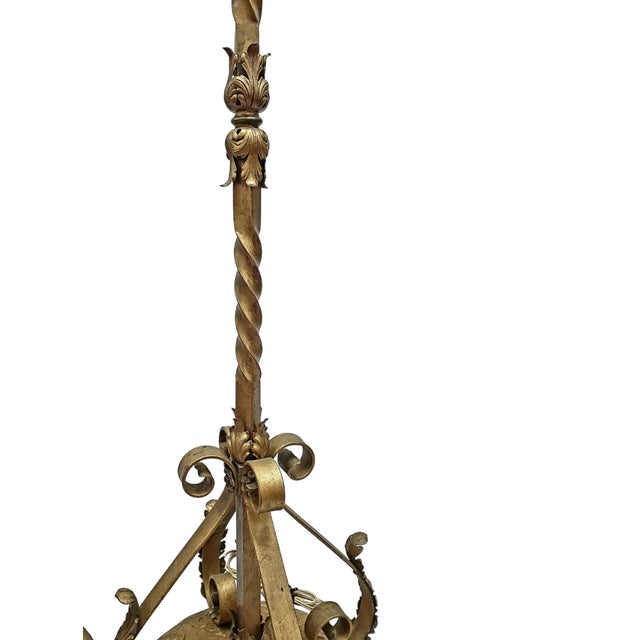 Early 20th Century Venetian Revival Polychrome Iron Torchiere Lanterns Floor Lamps - Pair For Sale - Image 9 of 12