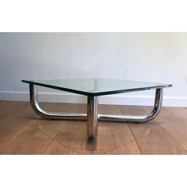 Metal 1970s French Chromed Glass Shelf Coffee Table For Sale - Image 7 of 13