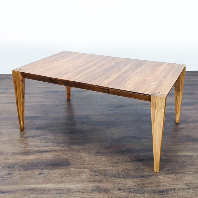 Expandable design has 3 width options: 40", 65", 90". Solid acacia wood with a water-based Caramel or Carob finish....