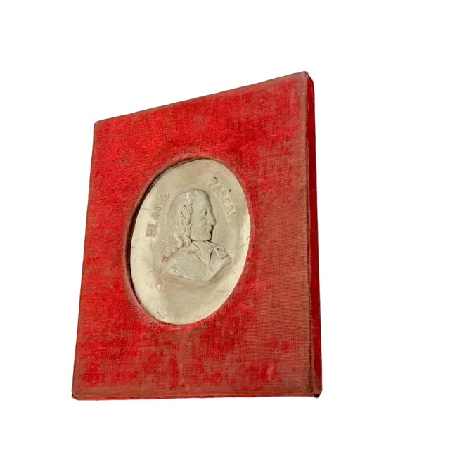 Antique French intaglio in red velvet shadow box frame. Intaglio appears to be some type of resin material. Subject is...