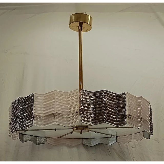 2000 - 2009 Mid-Century Style Round Murano Art Glass and Brass Pendant Light, 2000s For Sale - Image 5 of 10