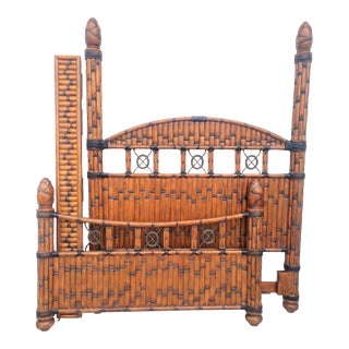 Vintage Massive Solid Wood Bamboo Regency Poster Queen Bed Frame Footboard Headboard Rails For Sale