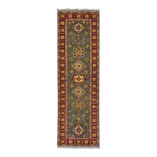 Gray and Red Tribal Wool Runner Rug With Geometric Medallions, 2'11" X 9'10" For Sale