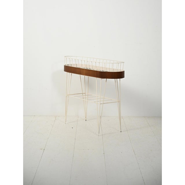 Scandinavian Oval Flower Holder in Metal and Teak, 1960s For Sale - Image 4 of 10