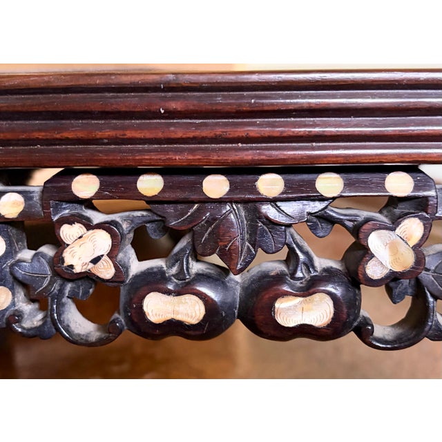 This is a lovely Vintage Chinese Dark Cherry Rosewood Mother of Pearl Inlay Low Alter Table. Circa 1930-40. Excellent...