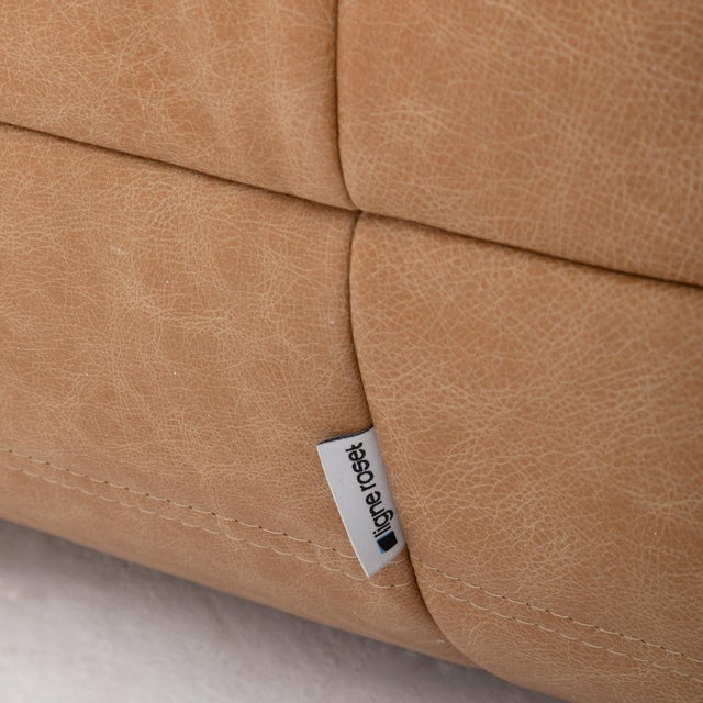 Restored Vintage Ligne Roset Togo Chair and Ottoman in Raw Sienna Leather For Sale - Image 13 of 15