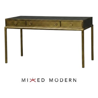 1970’s Mastercraft Brass and Leather Top Desk For Sale