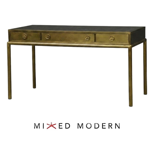 1970’s Mastercraft Brass and Leather Top Desk For Sale