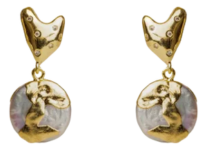 Love Gold Melted & Diamond Heart Stud Pearl Drop Earrings, A Pair