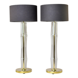 New Italian Tall Clear Glass Lamps With Brass Fittings - Pair