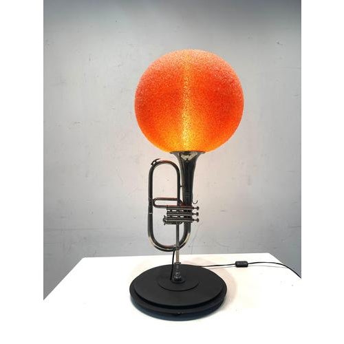 Vintage Trumpet Table Lamp with Orange Glass Globe For Sale - Image 6 of 6