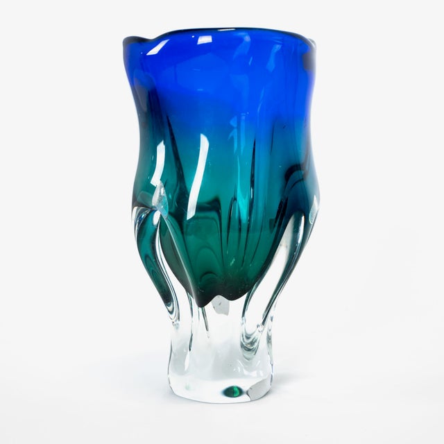 1960s 1960s European Art Glass Green-Blue Vase For Sale - Image 5 of 9