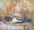 Small vintage watercolor on paper painting of farmhouse in autumn. Signed Barsif 1995 lower left corner. Displayed under...