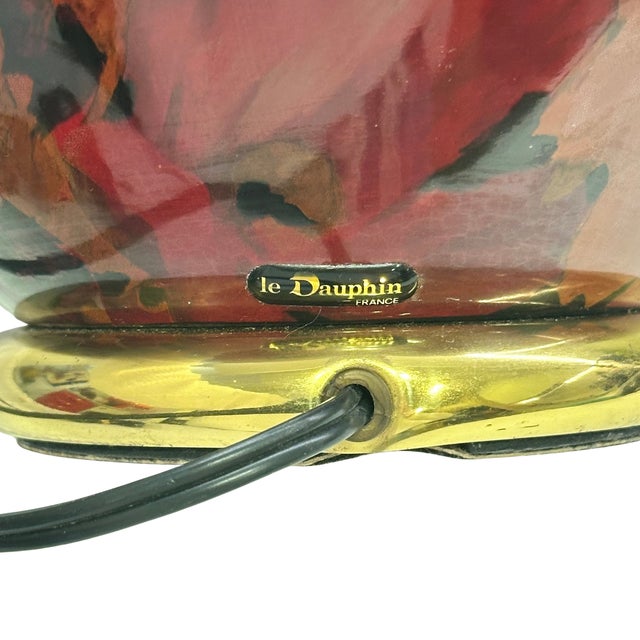 Maison Le Dauphin Vintage Maison Dauphin Red Ceramic & Brass Table Lamp For Sale - Image 4 of 4