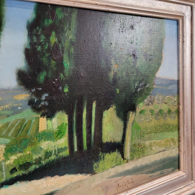 René Genis, The Alley of the Cypresses, 1970s, Oil on Canvas For Sale - Image 12 of 18