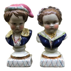 Pair of Vintage Staffordshire Bourbon Children Style Porcelain Busts Classic Home Decor